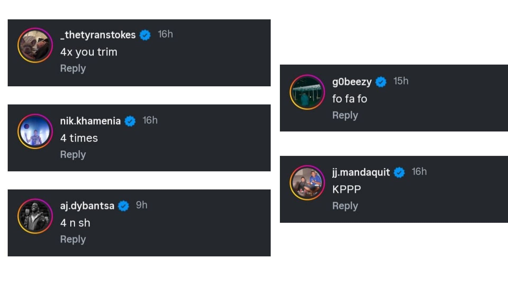 Comments on Koa Peat's Instagram post after FIBA U19 World Cup win